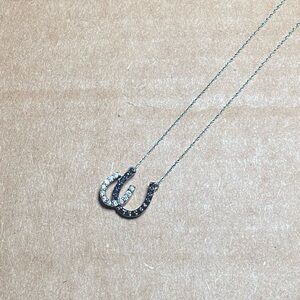 14K White Gold Double Diamond Horseshoe Necklace  18”
